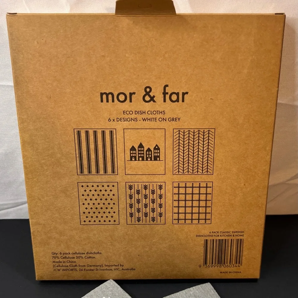 Mor & Far 6 Pack Eco Dish Cloths Unisex Grey NEW‎ Swedish Reusable Cellulose